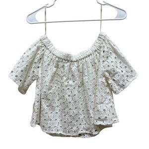 2/$15 Rebellion - White Off-Shoulder Eyelet Top Size S | Boho Summer Blouse